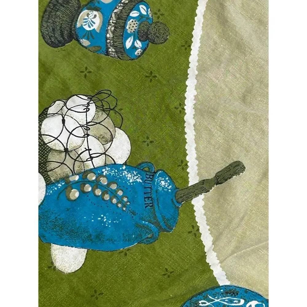 Vintage Style Round Tablecloth Retro Kitchen Pantry Olive Green Turquoise